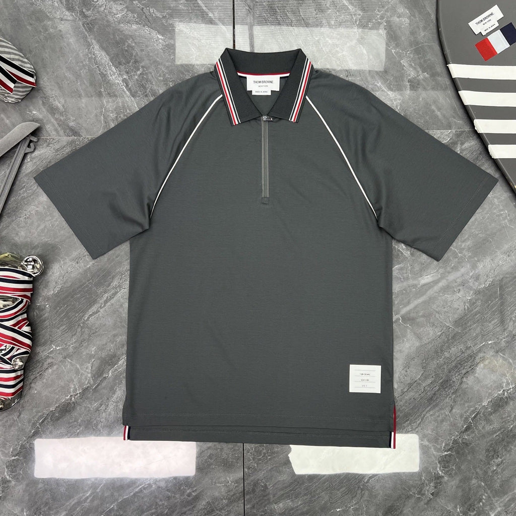 Striped Raglan Sleeve Zip Polo Shirt | Quick-Dry Short Sleeve
