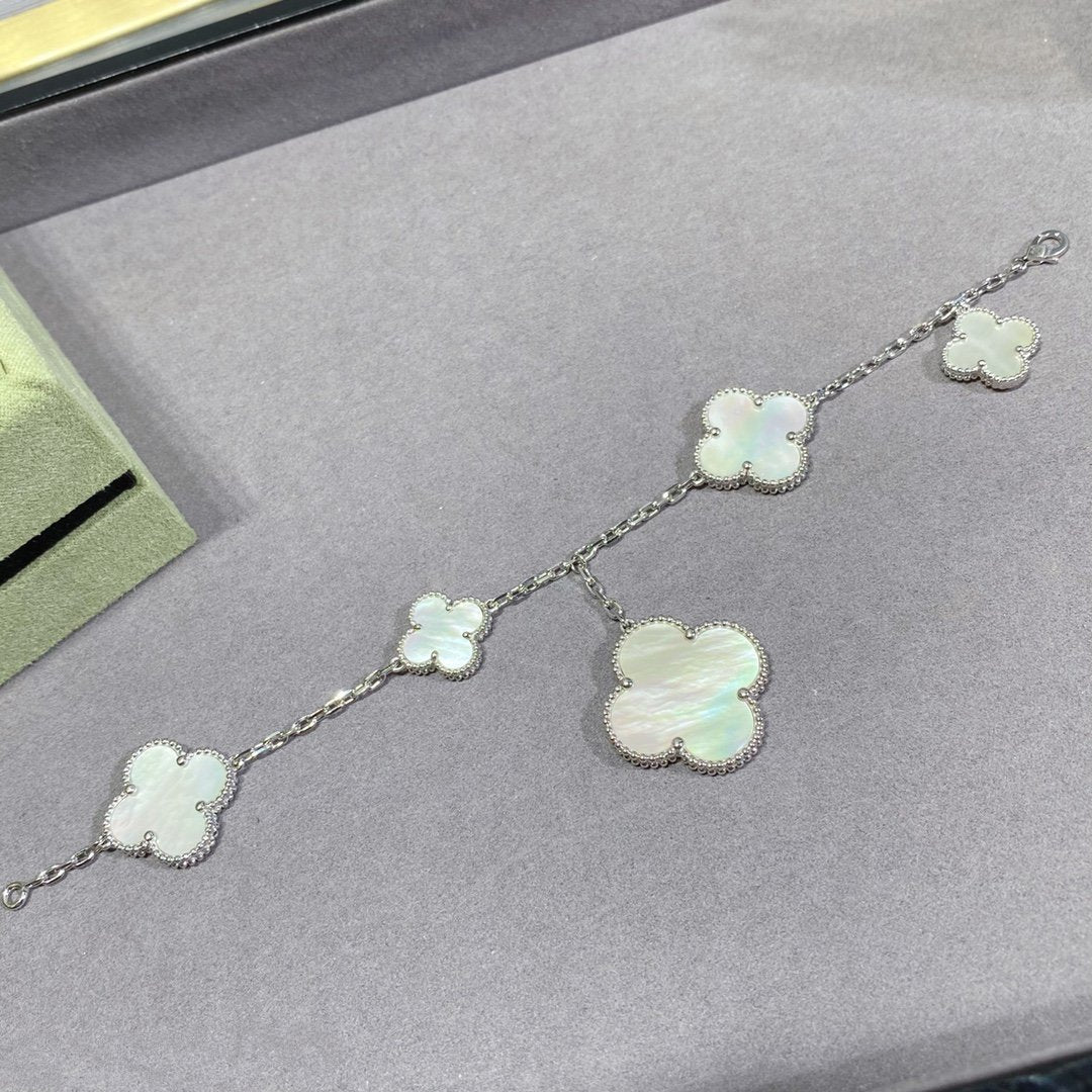 Van Cleef & Arpels CLOVER 5 MOTIF WHITE MOP SILVER BRACELET