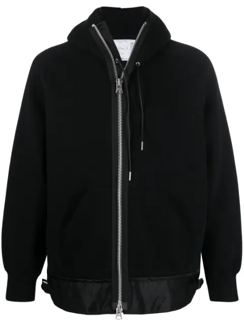 sacai zip-up cotton-blend hoodie