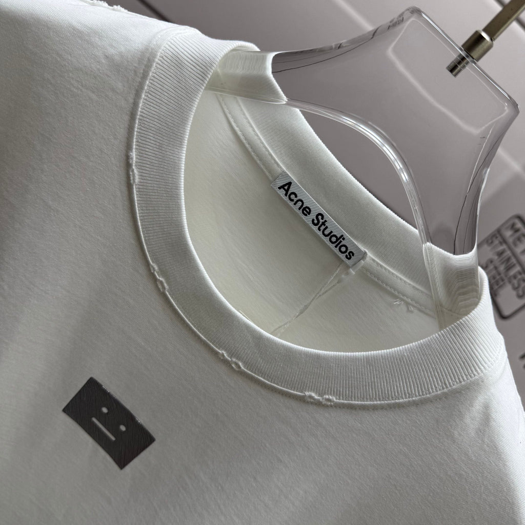 Acne Studios Square Patch‑Detail Distressed‑Trim Crew‑Neck Short‑Sleeve T‑Shirt