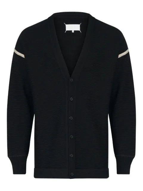 Maison Margiela ribbed wool elbow-patch cardigan