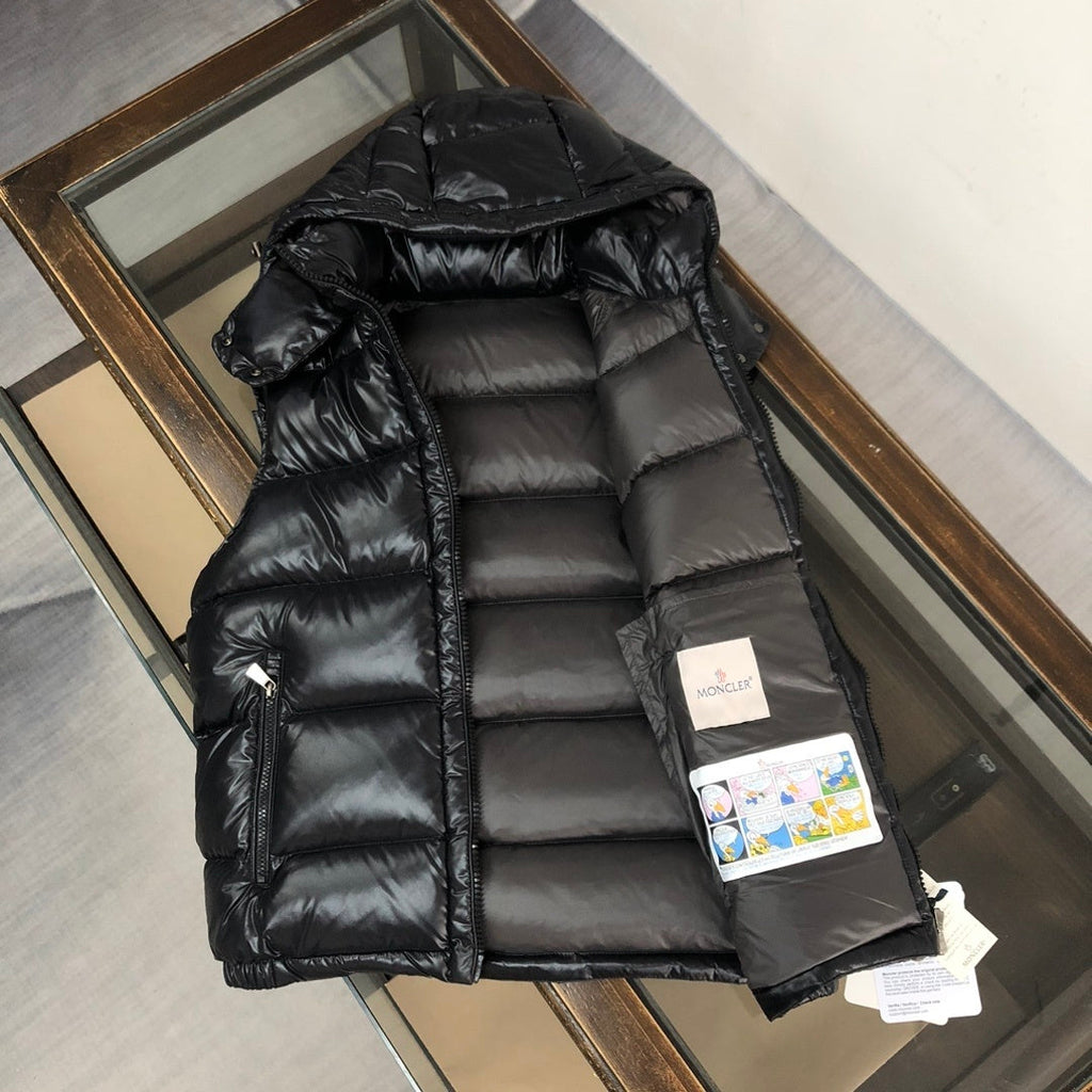 Moncler Black Glossy Hooded Puffer Vest