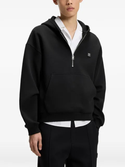 HUGO zipper neck hoodie in a structured cotton blend