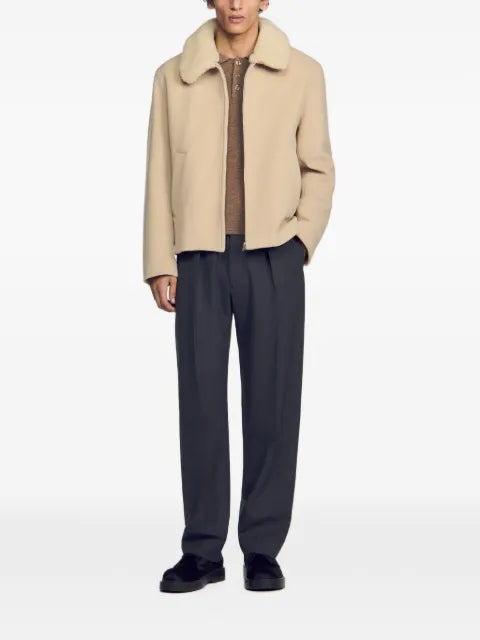SANDRO shearling-collar zip-up jacket