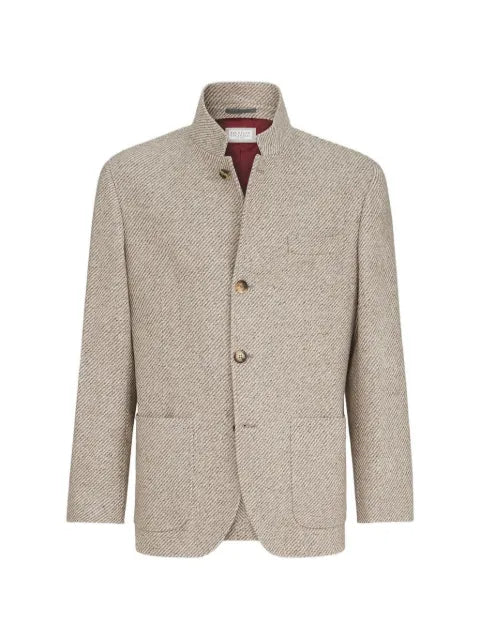 Brunello Cucinelli cashmere and silk diagonal outerwear blazer with patch pockets