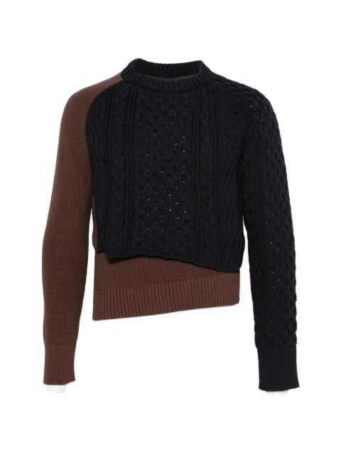 sacai cable-knit panelled sweater