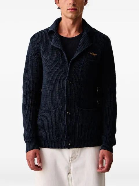Aeronautica Militare ribbed-knit patch-pocket cardigan