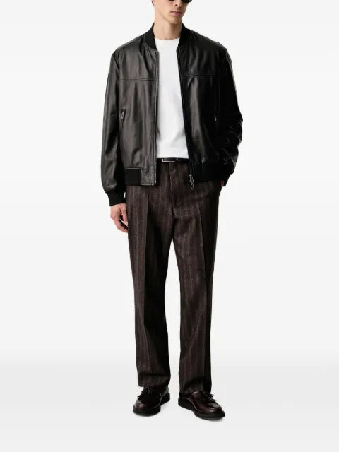 Armani Exchange logo-embossed leather bomber jacket