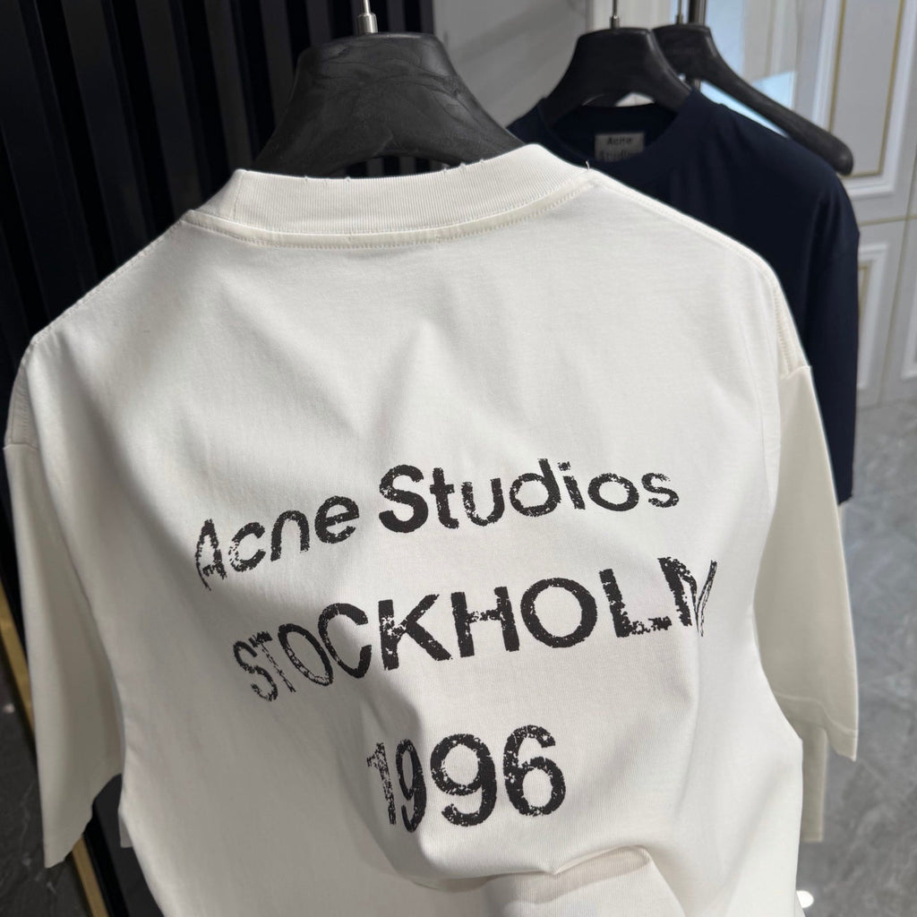 Acne Studios Centered‑Brand‑Script Distressed‑Hem Oversized Crew‑Neck T‑Shirt