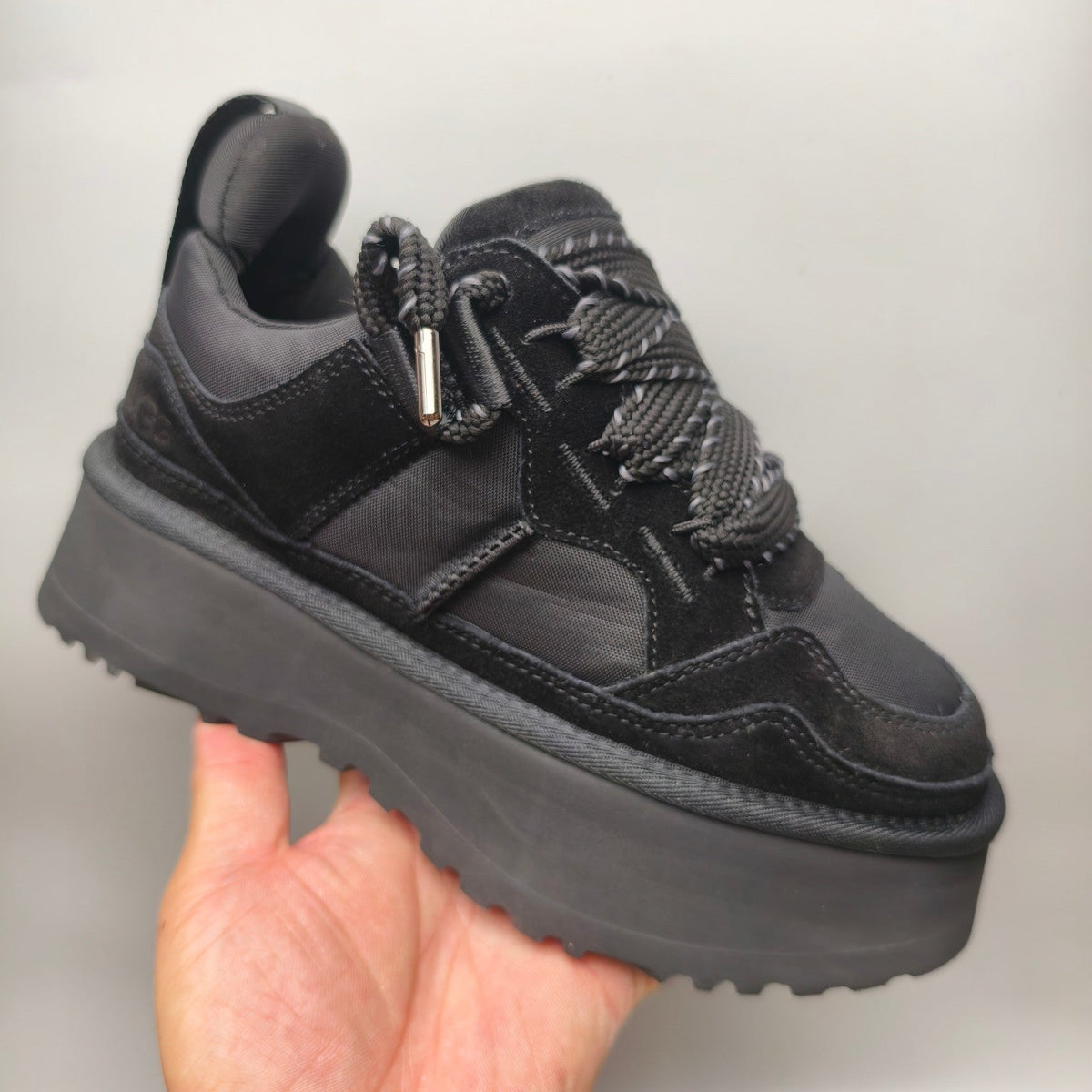 Black Chunky Sole Dad Sneakers — Lace-Up | New Arrival | In Stock