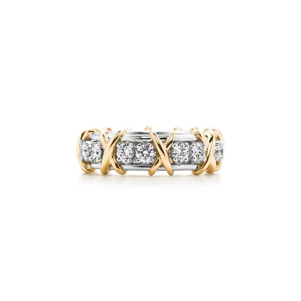 Tiffany Style Crossover Cubic Zirconia 18K Gold-Plated Ring
