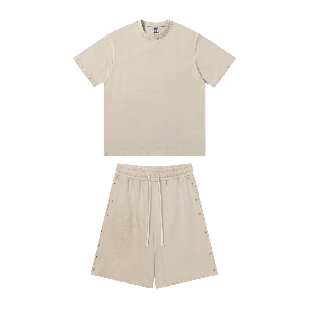 Saint Vanity Washed Rivet Oversized Tee & Shorts Set Streetwear