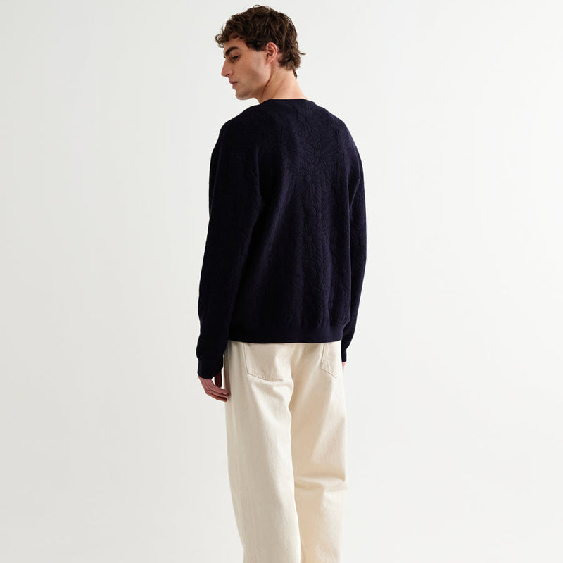 Wax London Alban Cardigan Flower Jacquard: Navy / Black
