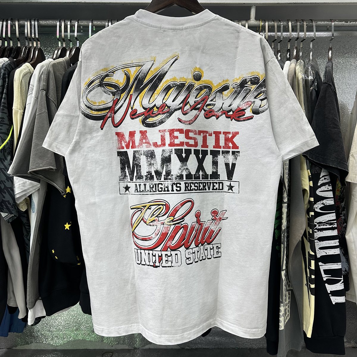 MAJESTIK Liberty Statue Rhinestone Graphic T-Shirt