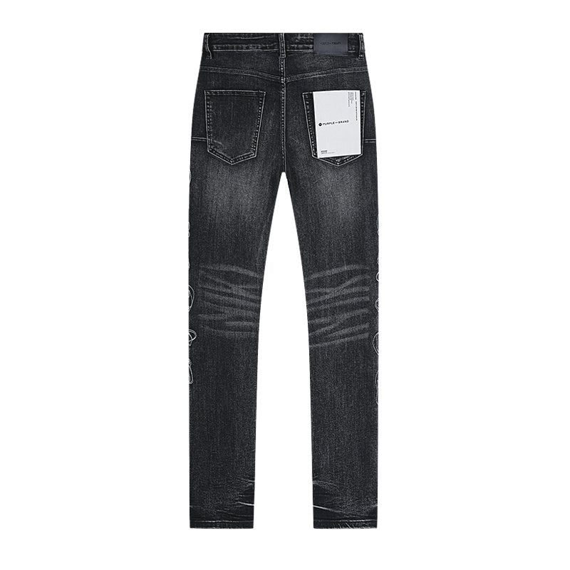 Purple Brand Washed Black Side-Leg Graphic Jeans
