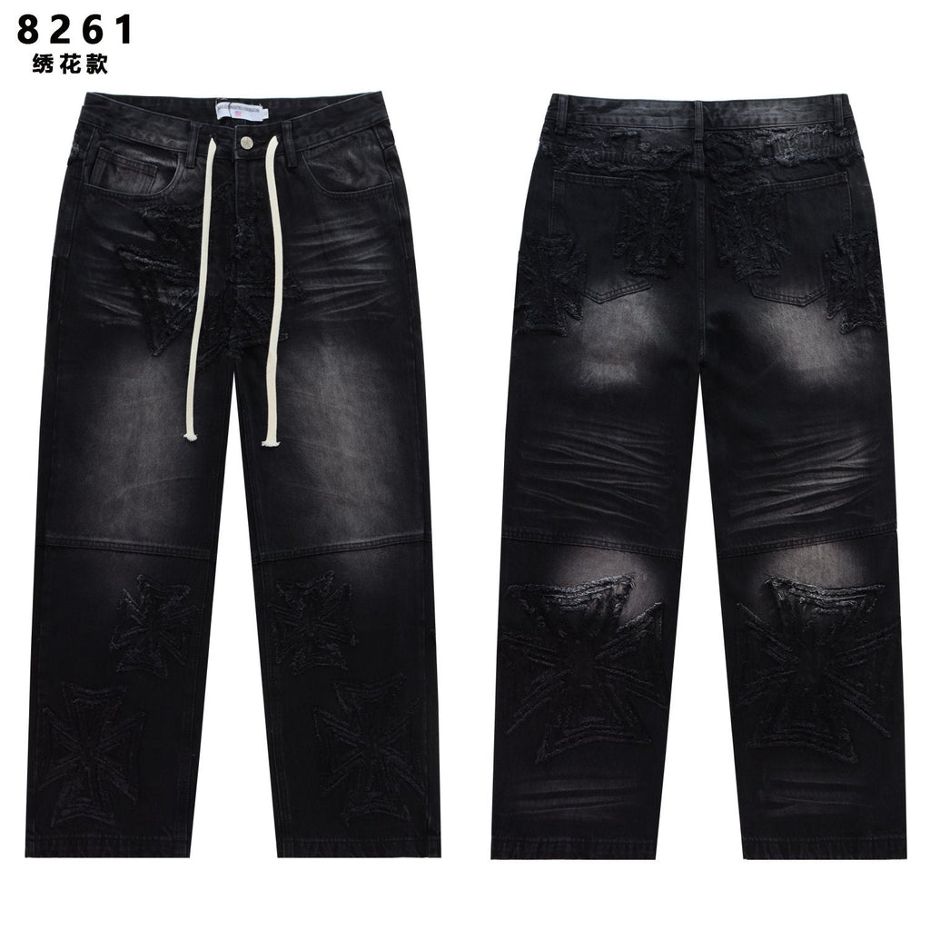 Vale Forever Embroidered Letter Washed Jeans