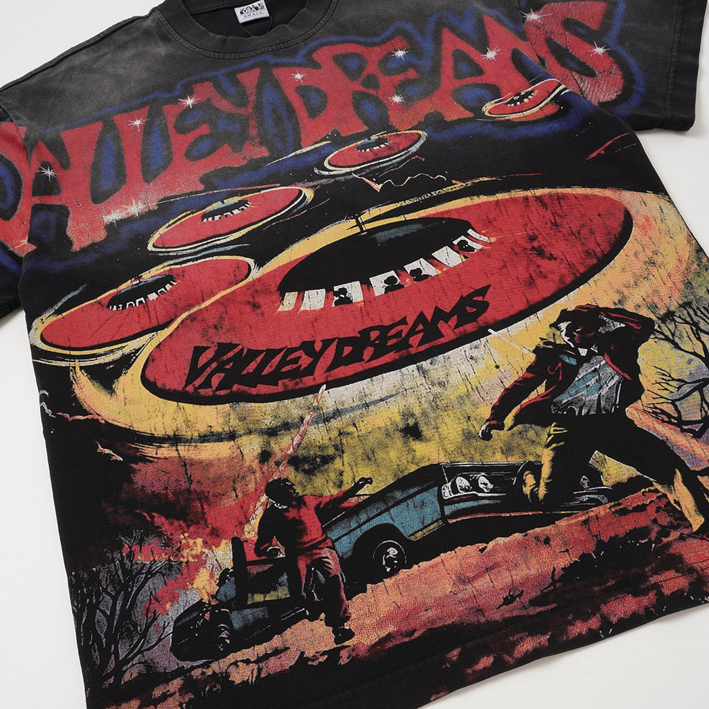 VALLEY UFO Graphic Washed Black T-Shirt