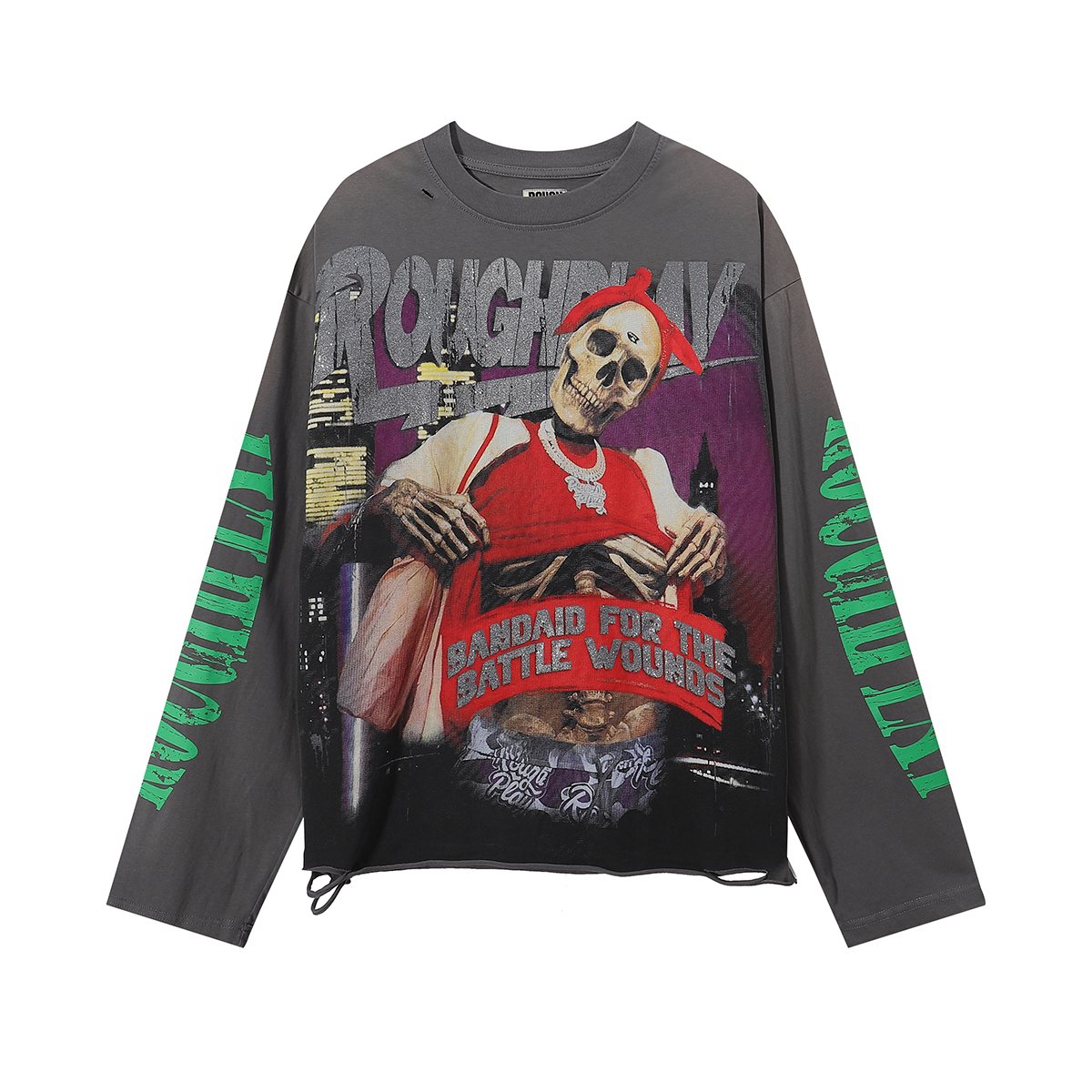 Rough Play Thug Life Skeleton Graphic Long-Sleeve T-Shirt