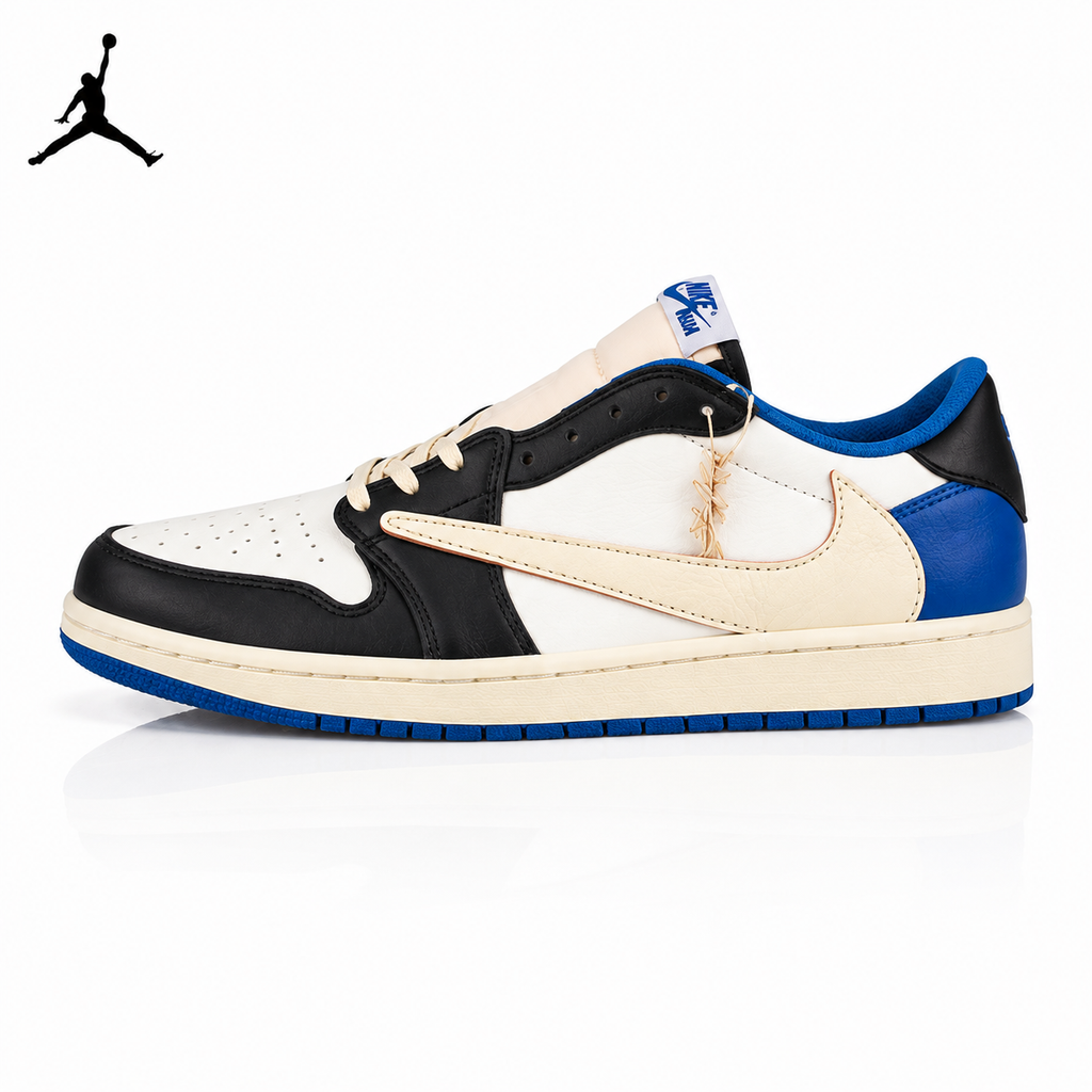 Air Jordan 1 Low White/Blue Lightning Reverse Swoos Unisex Sneakers DM7866-140