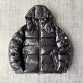 Moncler Black Glossy Hooded Puffer Jacket with Sleeve Pocket