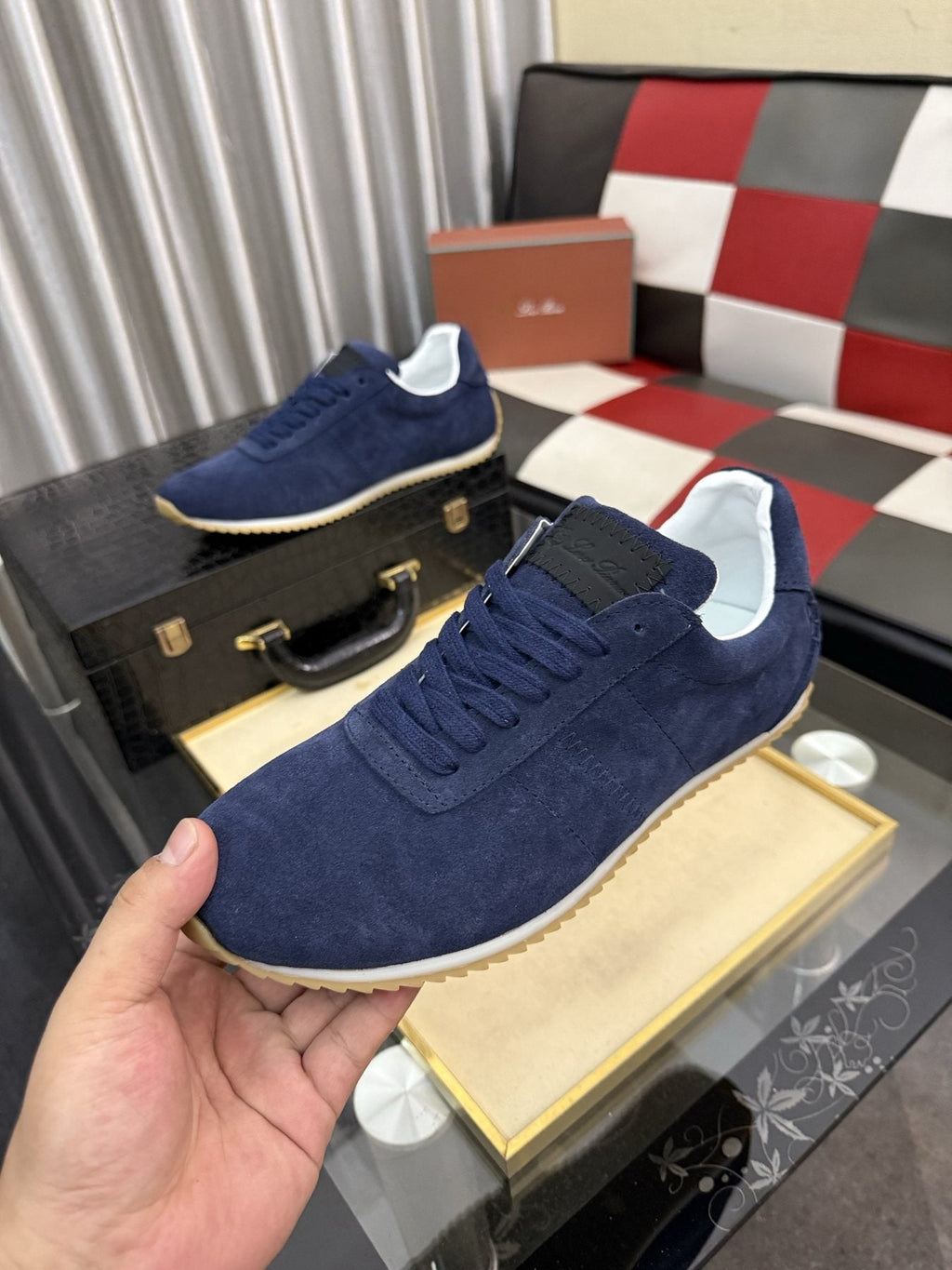 Loro Piana Men's Navy Blue Low-Top Lace-Up Sneakers