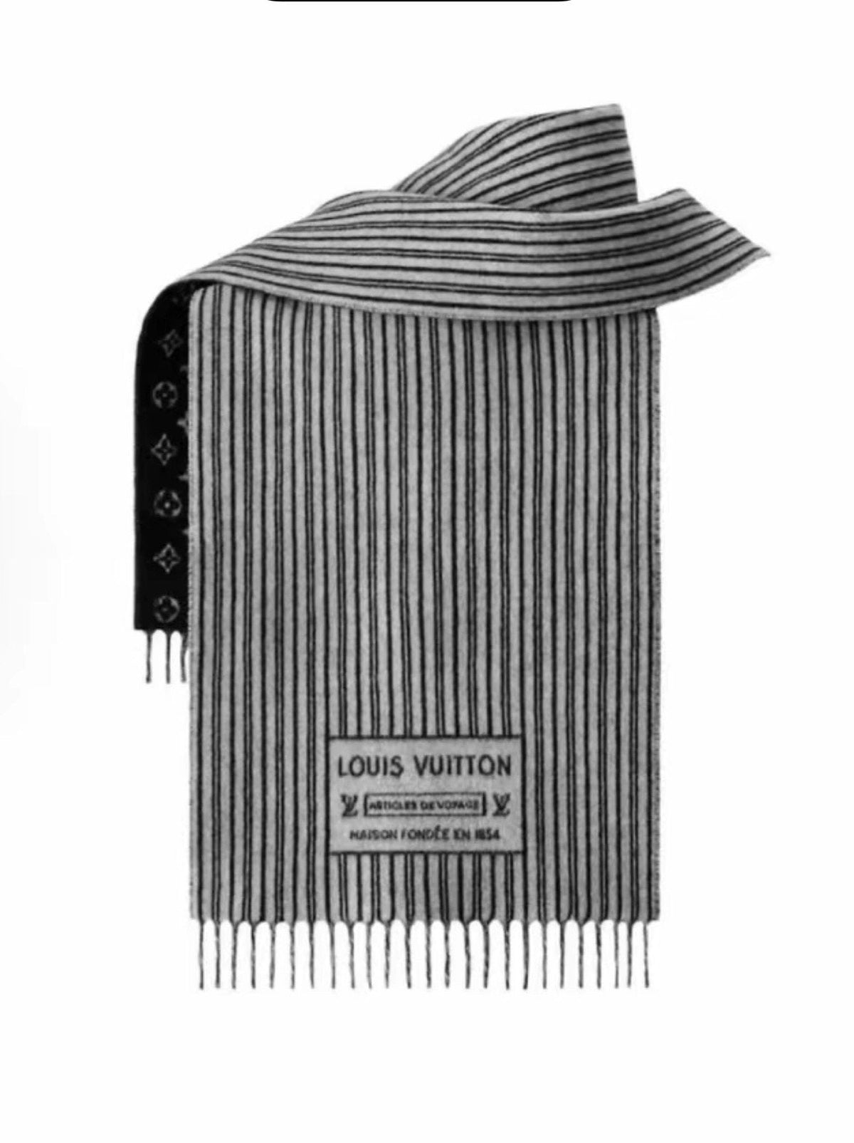 Louis Vuitton Black and Gray Striped Fringed Scarf