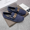 Versace Men's Navy Blue Patterned Loafers