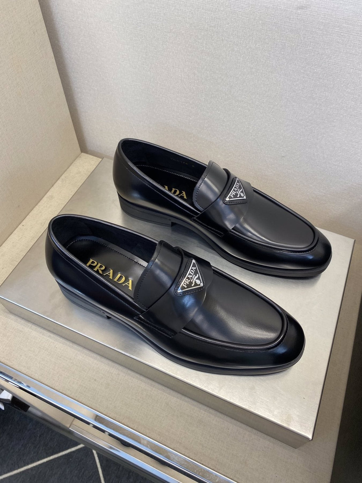 Prada Black Triangle Plaque Loafers