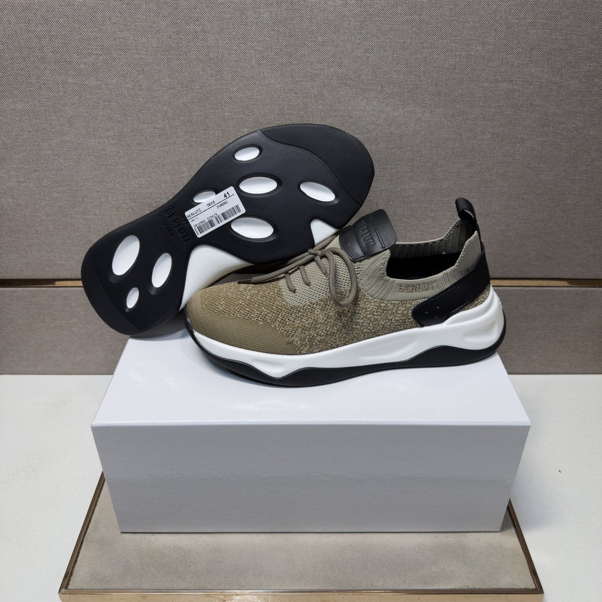 Berluti Olive Taupe Lace-Up Sneakers