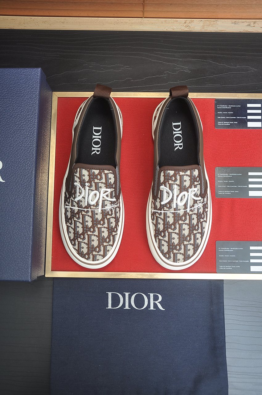 Dior Taupe Patterned Slip-On Sneakers