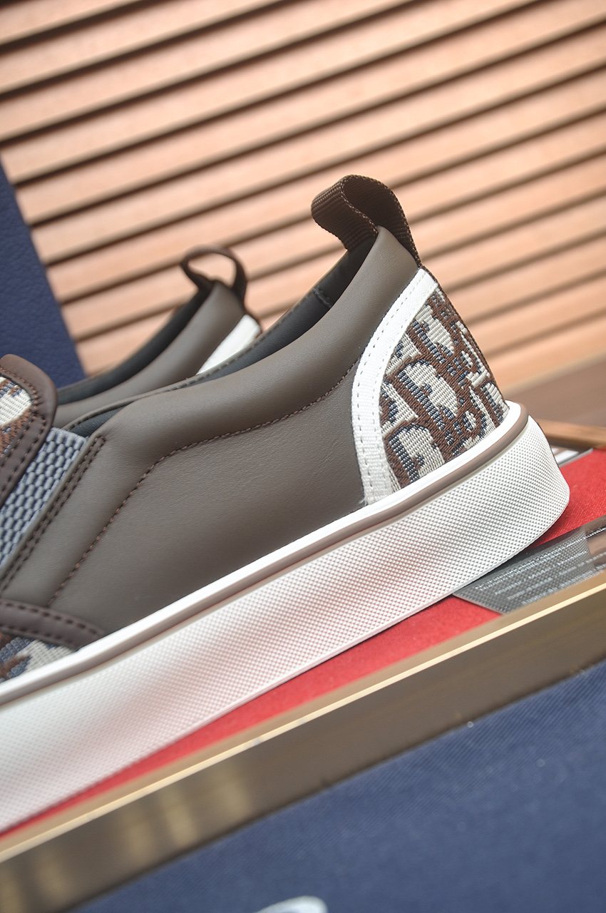 Dior Taupe Patterned Slip-On Sneakers