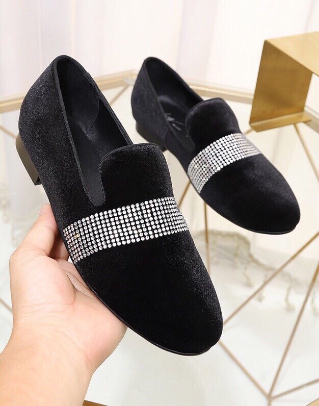 Giuseppe Zanotti Black Rhinestone Band Slip-On Loafers