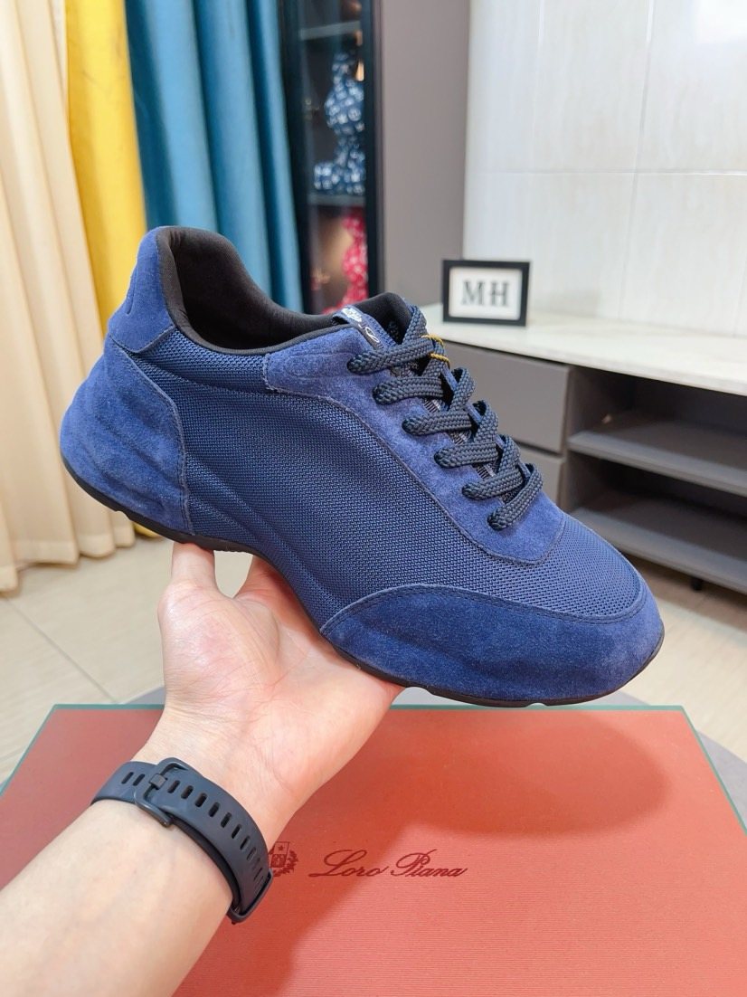 Loro Piana Blue Lace-Up Sneakers