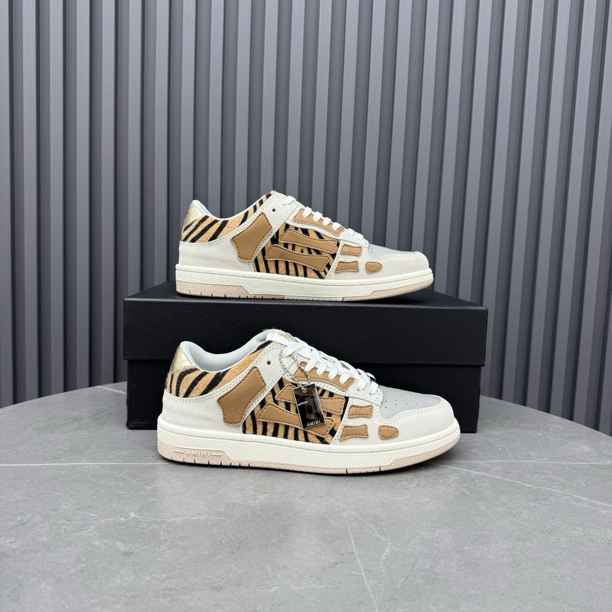 Amiri Tan Patterned Panel Sneakers