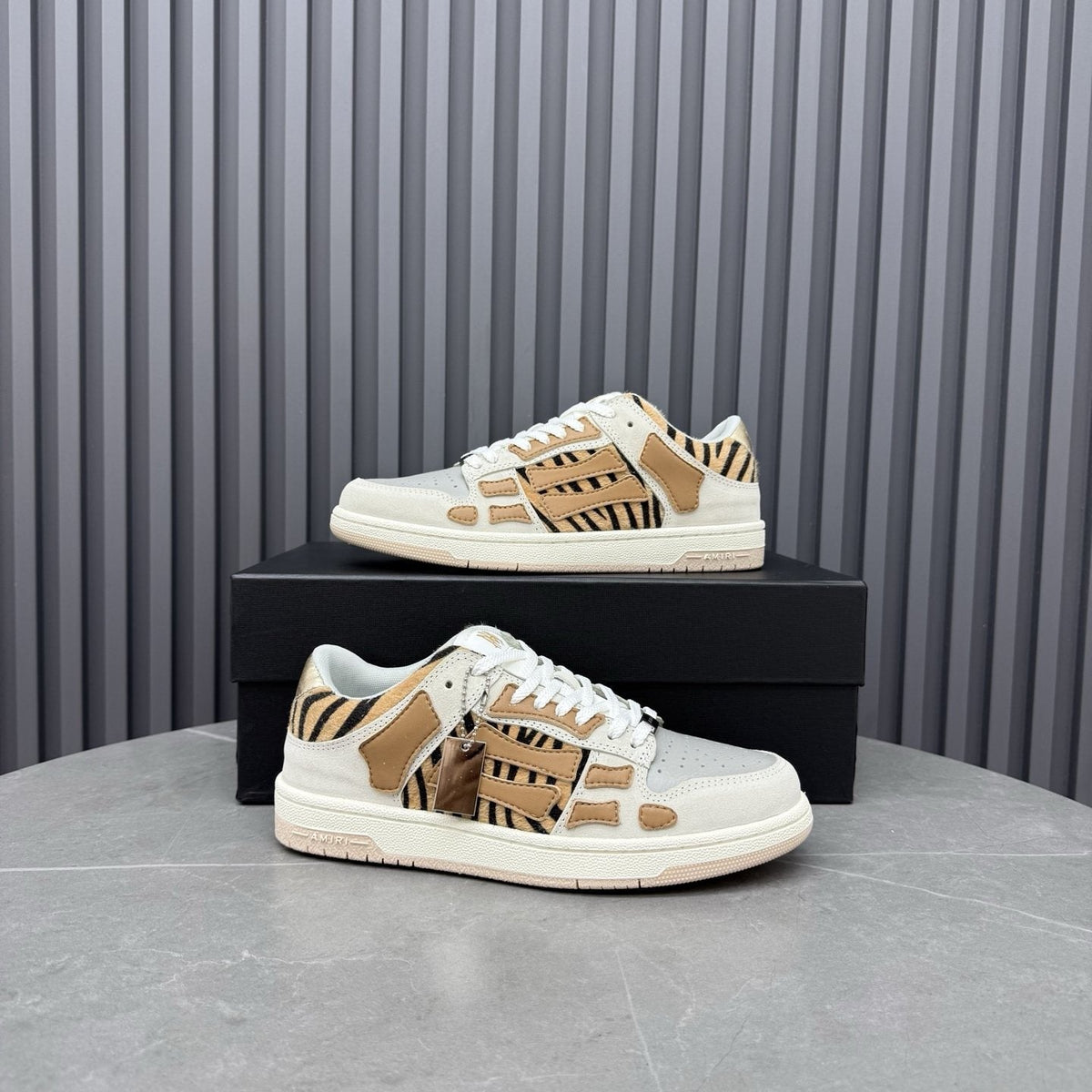 Amiri Tan Patterned Panel Sneakers