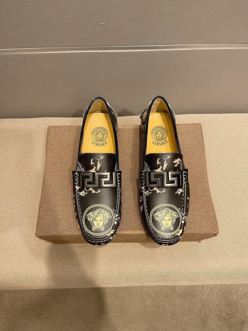 Versace Men's Black & Gold Slip-On Loafers