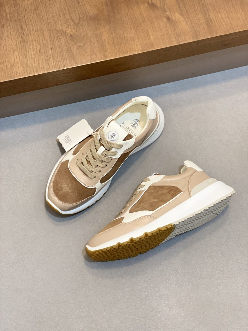 Brunello Cucinelli Tan and Brown Low-Top Sneakers