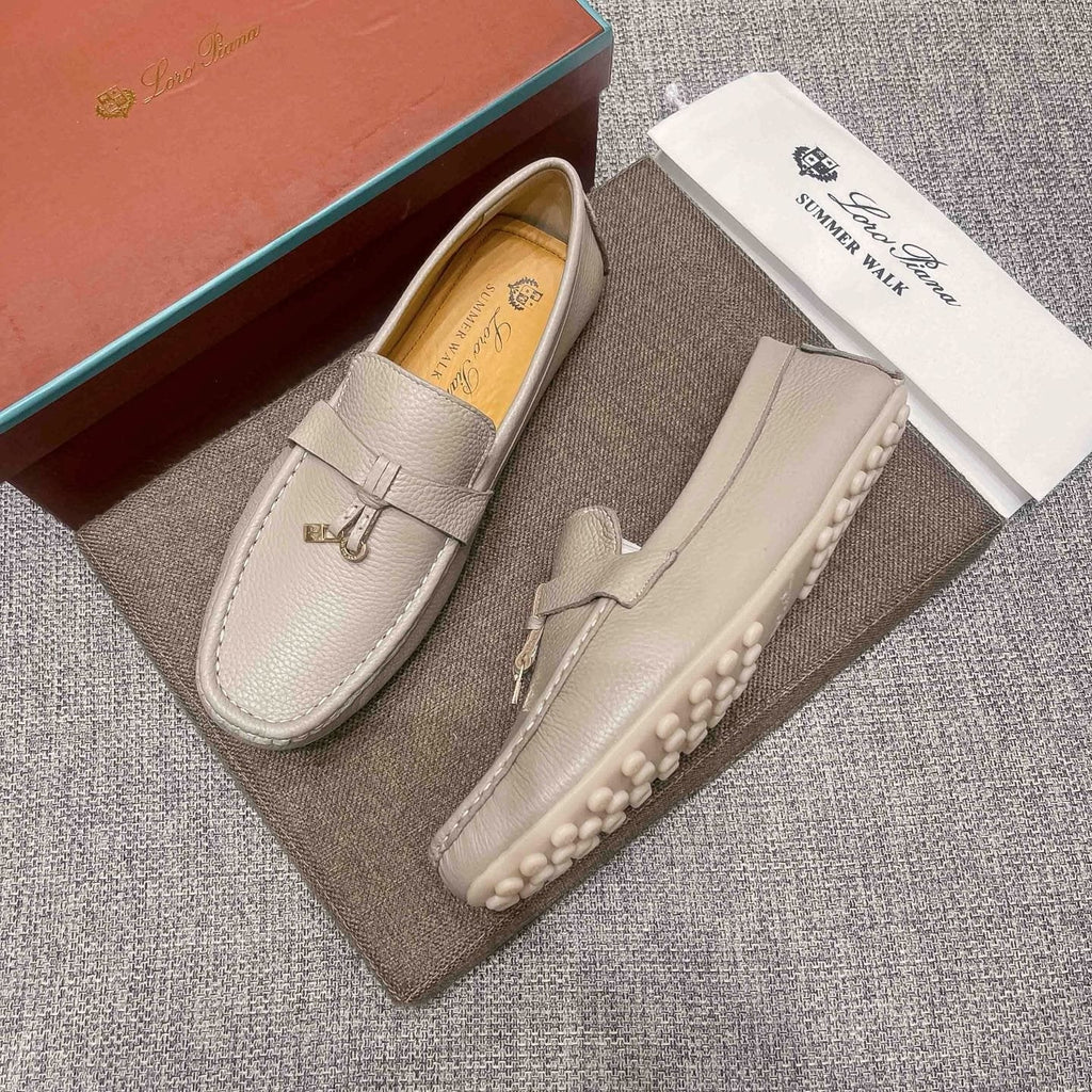 Loro Piana Men's Light Gray Metal-Accent Driving Loafers