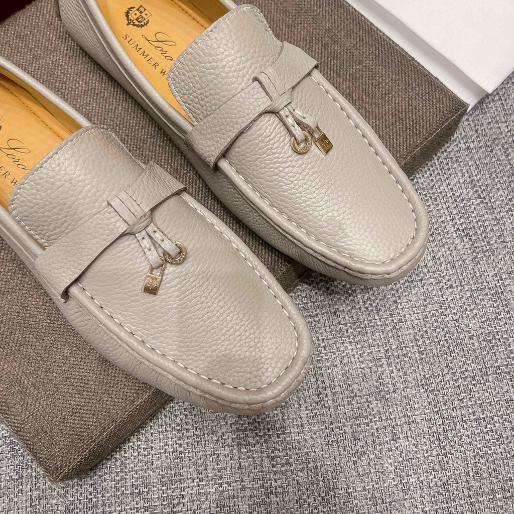 Loro Piana Men's Light Gray Metal-Accent Driving Loafers