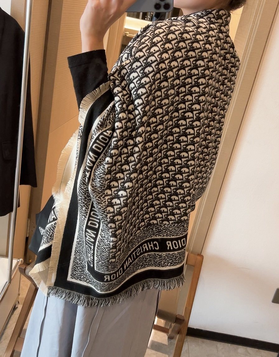 Dior Monogram Fringe Square Scarf
