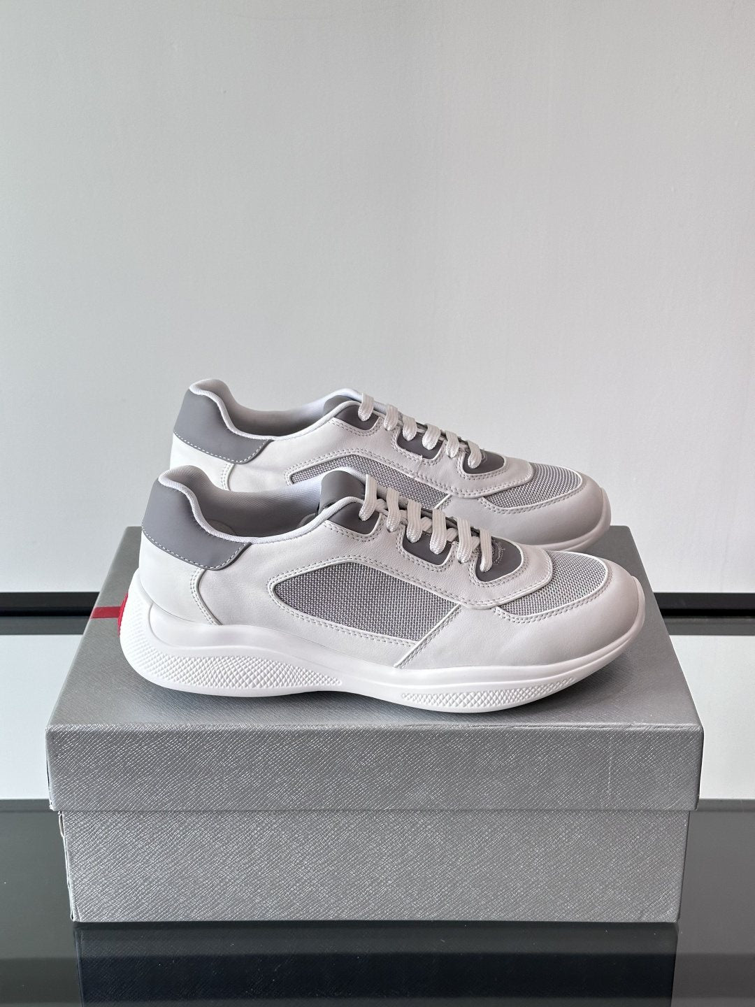 Prada Men's Low-Top Leather Sneakers - Rounded Toe