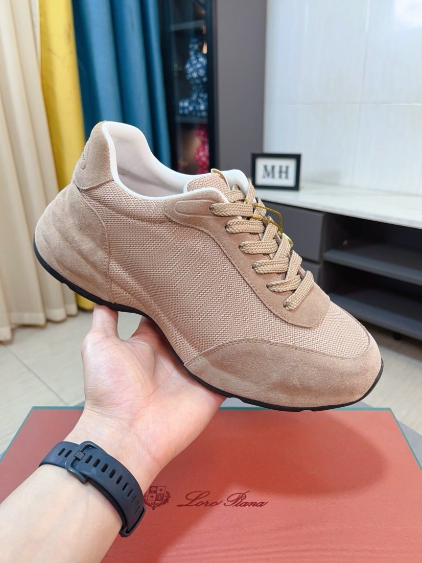 Loro Piana Mesh Lace-Up Sneakers - Suede-Look Texture