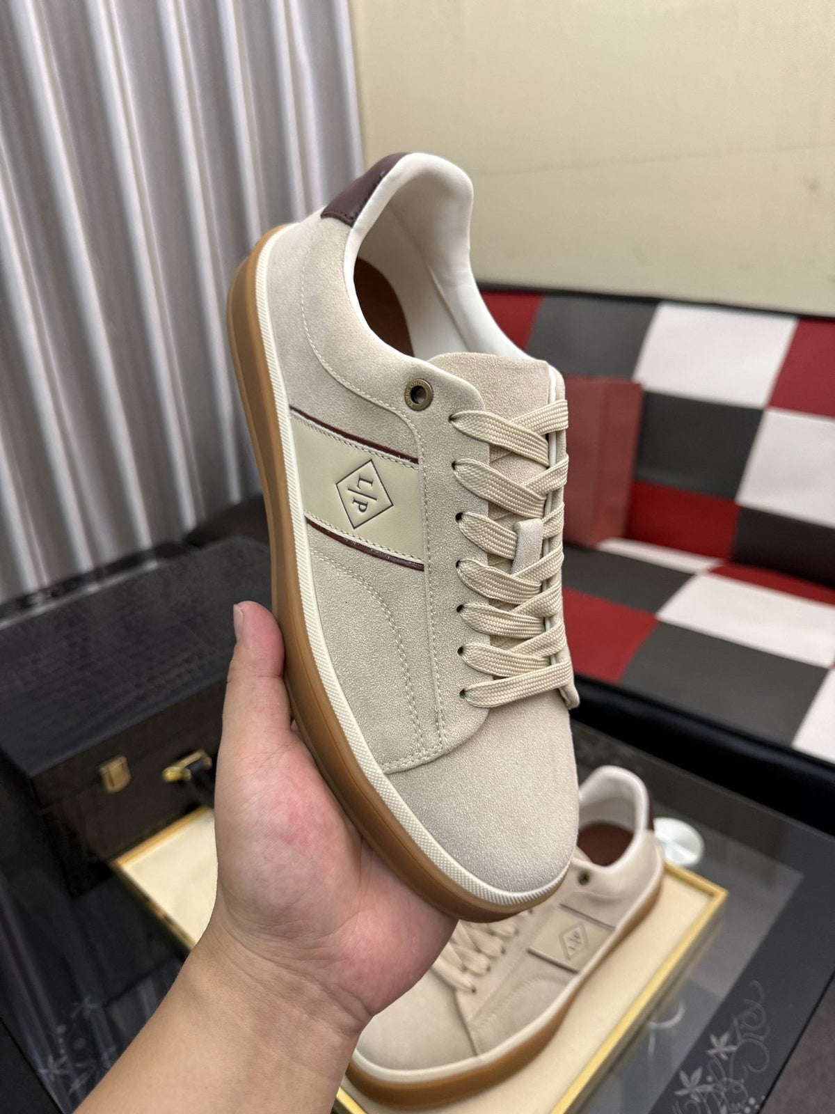 Low-Top Lace-Up Sneakers with Gum Sole
