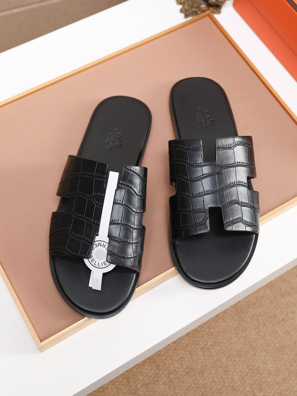 Hermes Textured H Slide Sandals