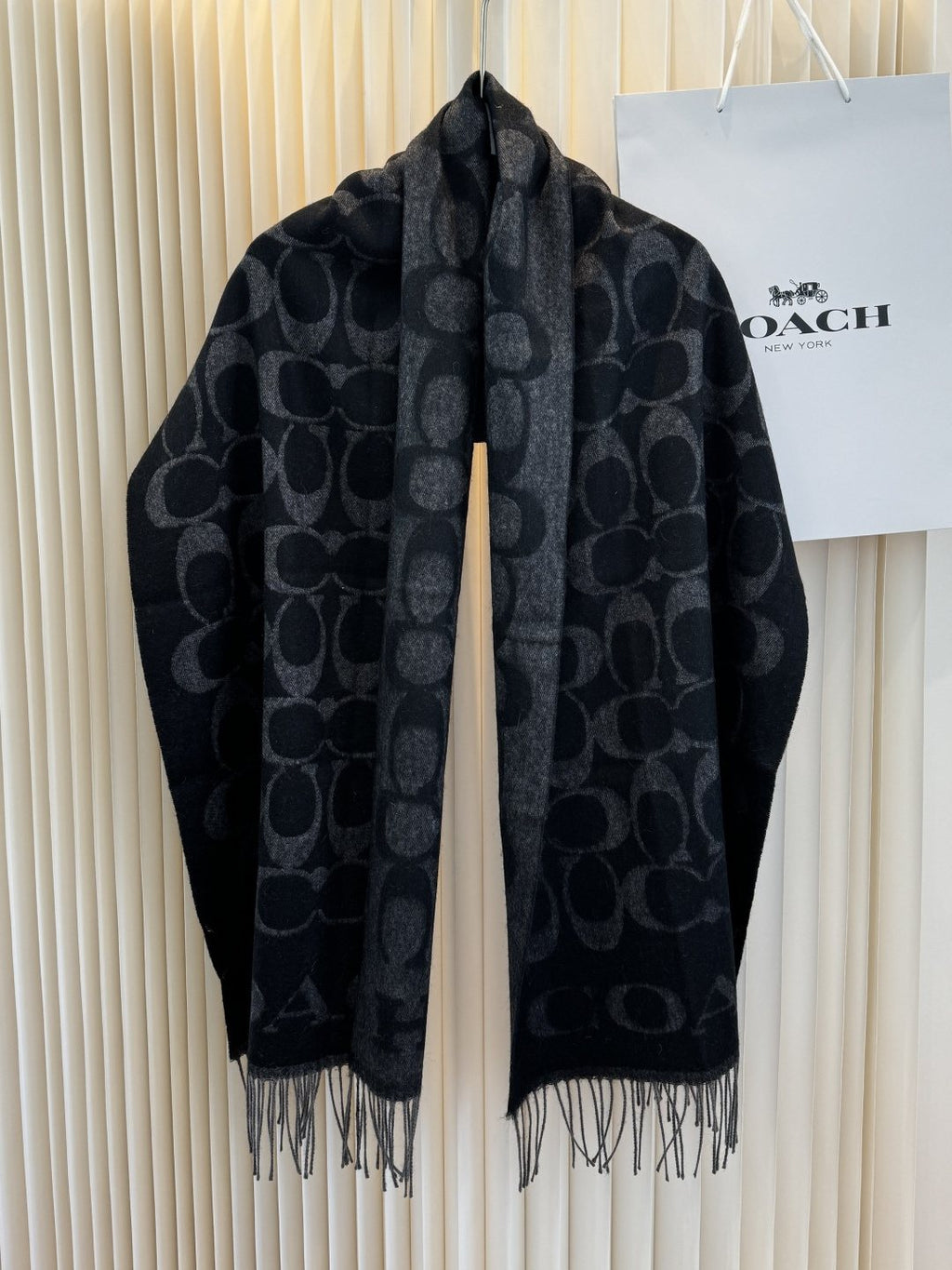 Coach Reversible Monogram Fringed Scarf