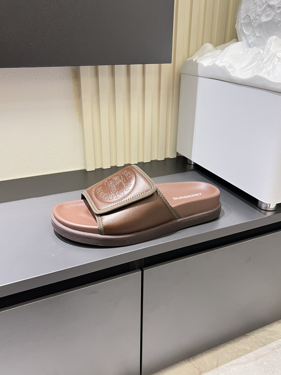 Burberry Embossed Check Slide Sandals