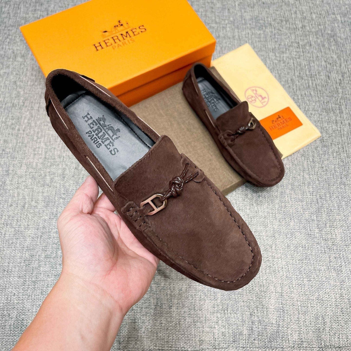 Hermès Suede-Look Driving Loafers