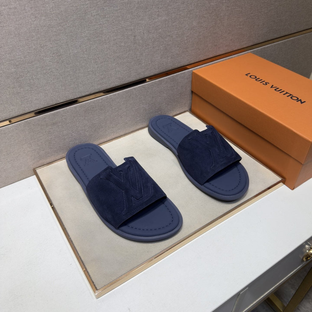 Louis Vuitton Men's Embossed Strap Slide Sandals - Textured Footbed