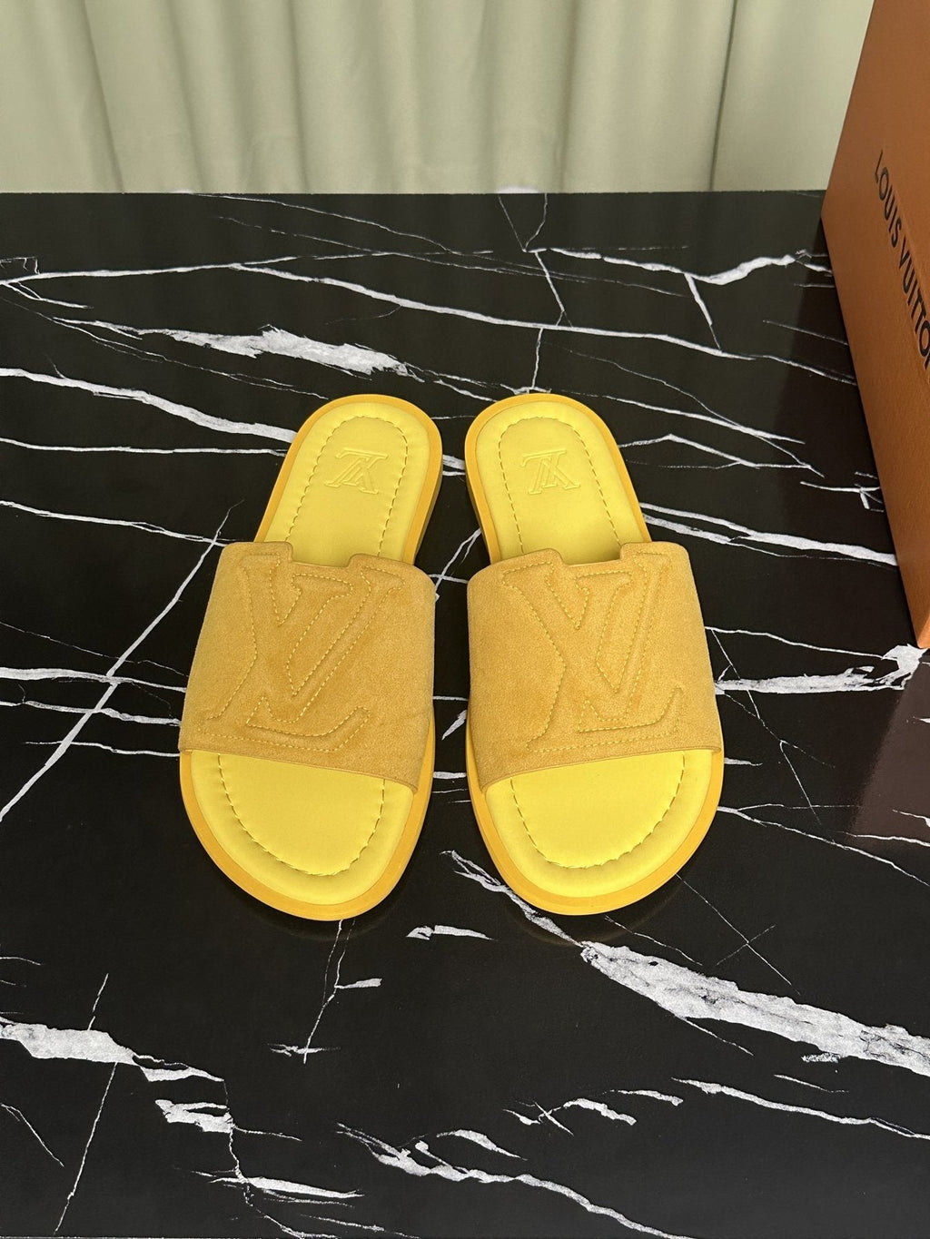 Louis Vuitton Embossed Strap Slide Sandals