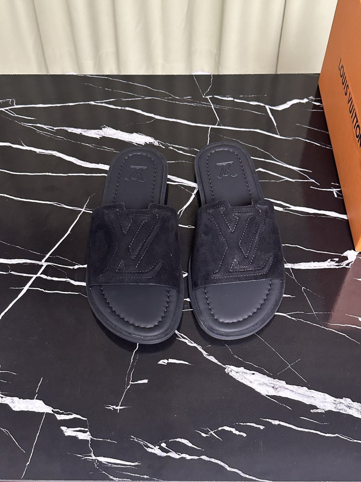 Louis Vuitton Embossed Strap Slide Sandals